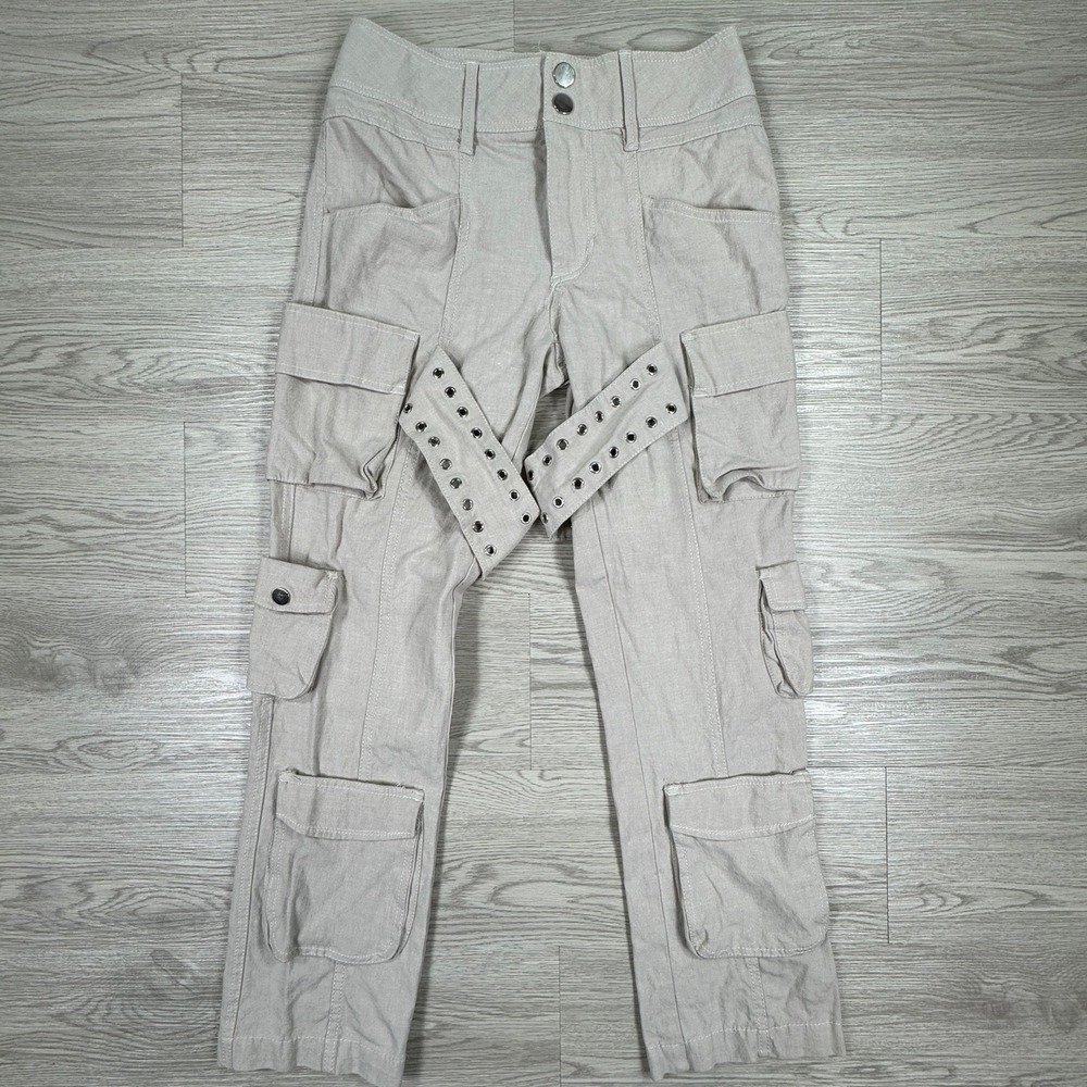 Zara Women Cargo Pants Grommet Strap Utility Multi Pocket Tan XS Limited Edition